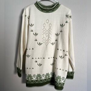 Vintage Modern Fashions Cream and Green Knit Sweater cabincore Size 2 Xs?